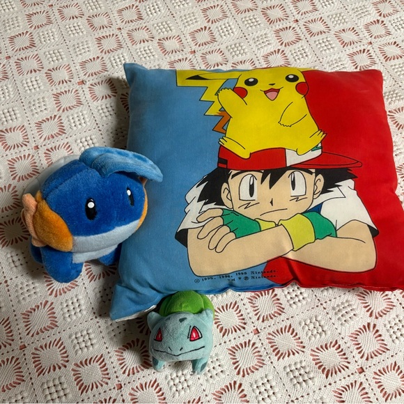 Nintendo Other - Vintage Pokemon Pikachu Pillow 1995-1998 RARE Lot + 2 Plush Bulbasar & Mudkip